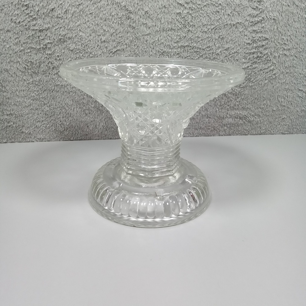 Vintage Pressed Clear Glass Pedestal Vase Starburst Diamond EAPG Style 6.25in